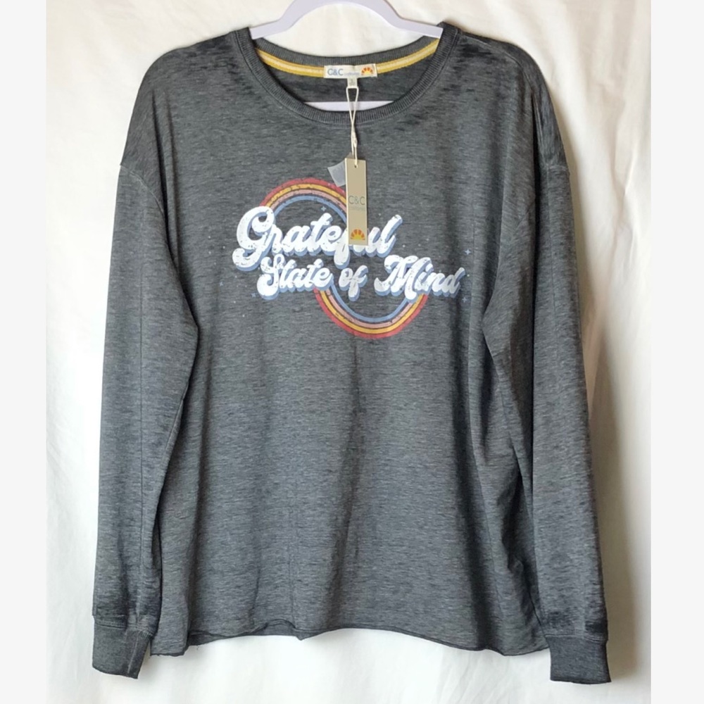 NWT C&C California Gray Oversized Shirt Grateful State of Mind Sz S